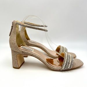 Badgley Mischka Size 9.5 Kameryn Gold‎ Jeweled Block Heel Dress Sandals Shoes